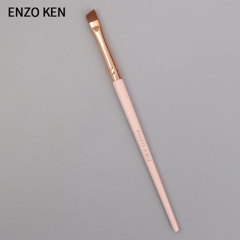 ENZO KEN Fine Angled Winged Eyeliner Brush and Flat Eyebrow Brush, Copper Flat Liner Brush, Ultra Thin Eyeliner Brush for Liquid Gel, Firm Eyeliner Brush Eye Brow Brush, Pro Precision Eye Makeup -Pink
