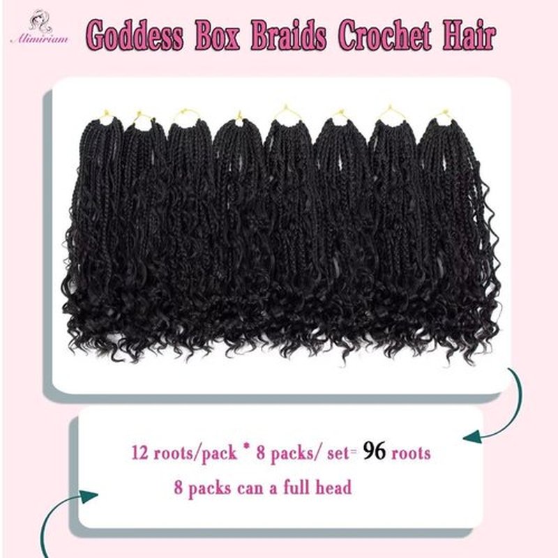 Boho Box Braids Crochet Hair 12 inch 8 Packs Box Braid Crochet Hair with Curly Ends Pre-looped Goddess Box Braids Crochet Hair Extensions for Black Women(12" 8 Packs, 1B#)