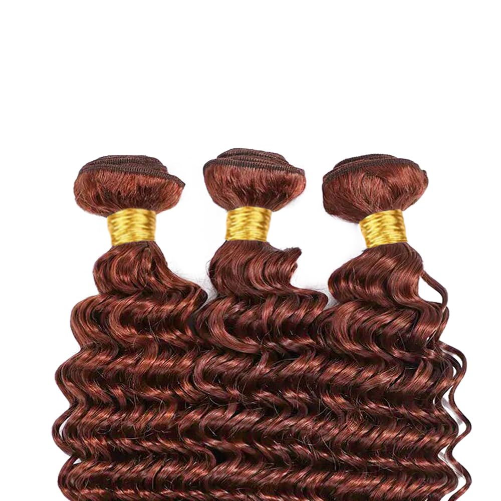 #33 Bundles Human Hair Reddish Brown Deep Wave Human Hair Bundles Copper Red Bundles Human Hair 3 Bundles 8 10 12 Inch Color #33 Deep Curly Bundles Hair Weave
