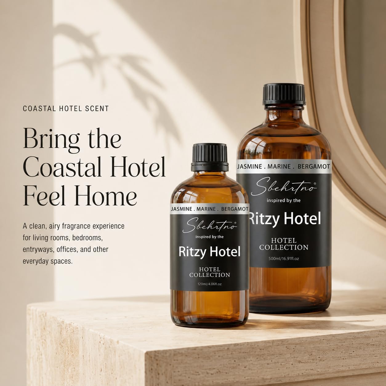 Sbehrtno Hotel Collection Diffuser Oil, Coastal Hotel-Inspired Home Fragrance with Lemon, Bergamot & Sea Breeze, for Waterless Diffusers & Scent Machines(4 Fl Oz (Pack of 1))