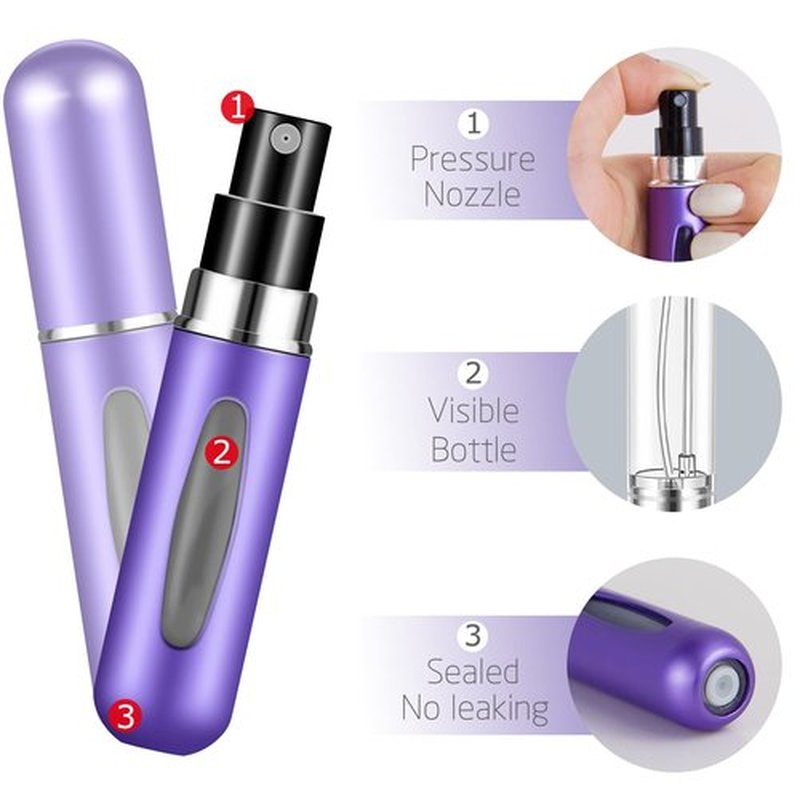 Fivexing 2Pcs Refillable Perfume Atomizer Bottles，Portable Mini Separate Perfume Bottle，Travel and Outings Spray Boxes Dispensers 5ml/0.2oz (Purple)