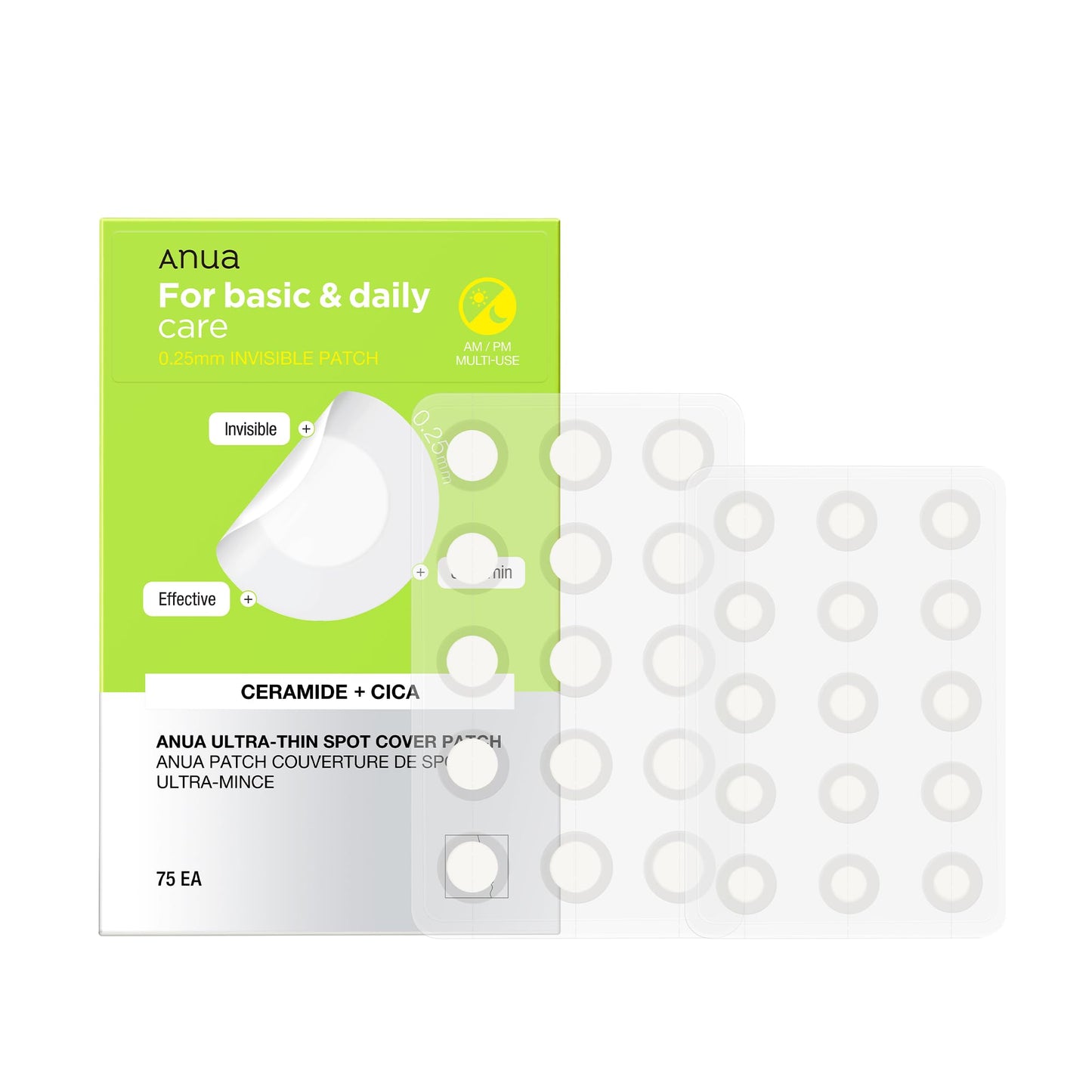 ANUA Ultra-Thin Spot Cover Patch, Invisible Hydrocolloid Pimple Patches for Face, 0.25mm Thin, Day & Night Wear Under Makeup, Non-Comedogenic, Korean Skincare, 75 Counts