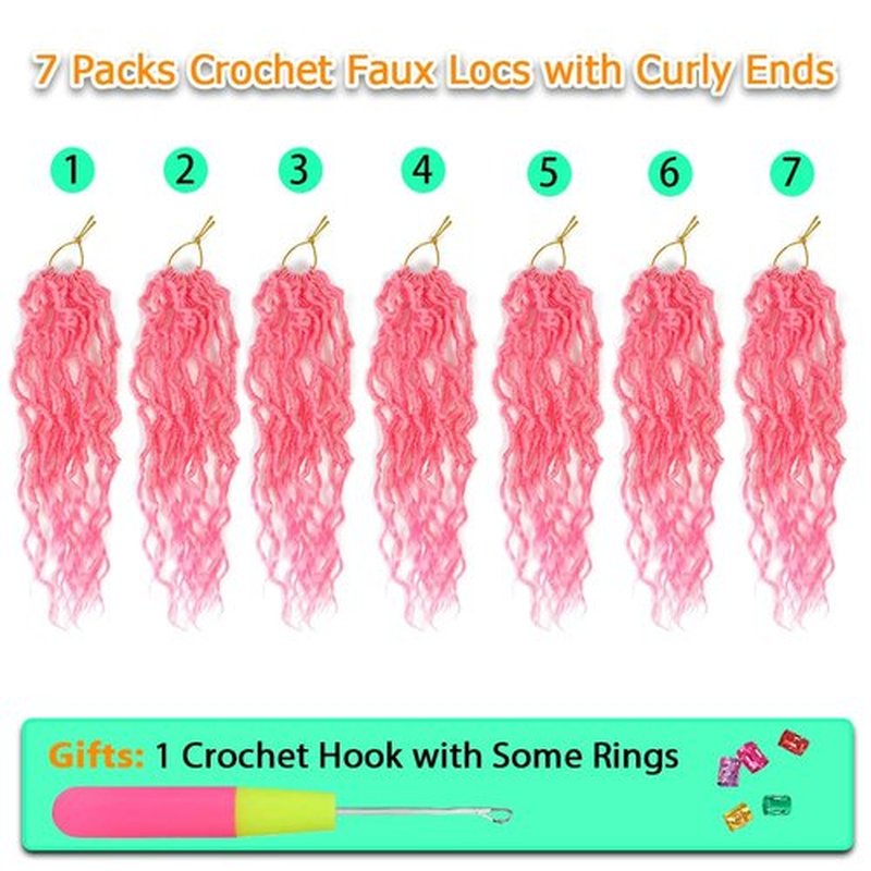 Faux Locs Crochet Hair (14 Inch) XCRUIQO Soft Locs with Curly Ends Goddess Locs Synthetic Boho Crochet Faux Locs for Women Pre Looped (8 Packs, Pink#)