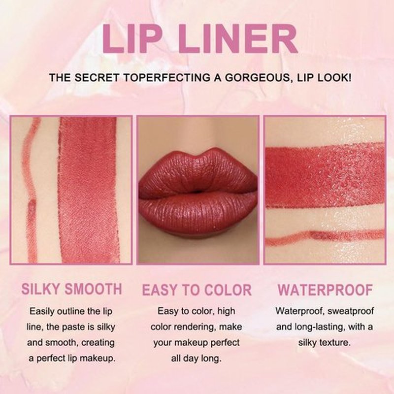 2 in 1 Mauve Red Matte Lip Liner & Lipstick Combination, DNM Metallic Dual Ended Lipstick, Lip Liner, Lip Gloss, 24 Hour all Day Long-Lasting Waterproof Lipliners Pencil for Women Lip Makeup Gift 08#
