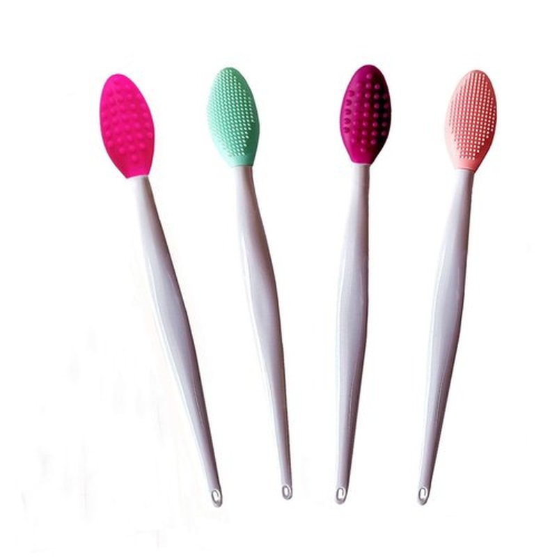 Lip Brush Tool,Double-Sided-Silicone Lip Scrub Brush Silicone Lip Brush Exfoliating for for Men Women(4 Colors,4 PCS)
