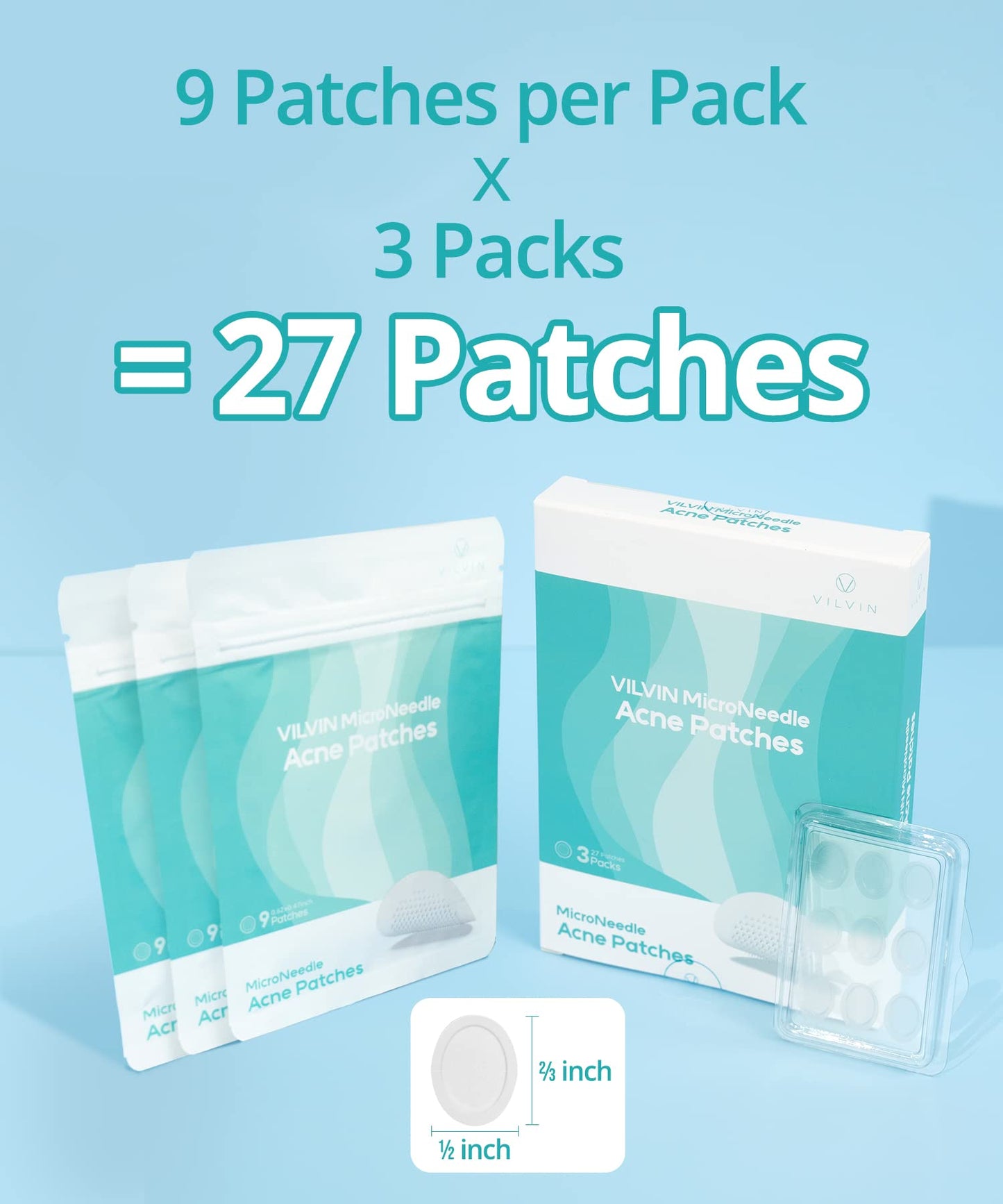 VILVIN Microdart Acne Patch for Deep Blemish - 9 Patches - Dark spot remover for face - Fast Acting Microdart Pimple Patches for face - Hyaluronic Acid, Tea Tree