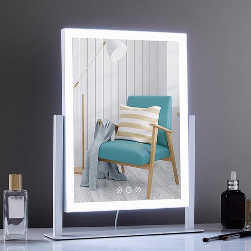 HIEEY Lighted Makeup Mirror, Hollywood Vanity Mirror with Lights, Three Color Lighting Modes, and 5X Magnification Mirror, Smart Touch Control, 360°Rotation (15.2in. White)