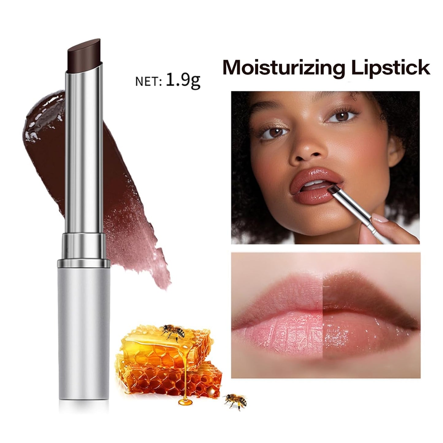 ZxjwT Honey Noir Lipstick,Nourishing Honey Noir Lipgloss, Black Lip Tint,Deep Moisturizing Black Cherry Tint Lip Balm,Hydrating Lipgloss for All Skin Tones