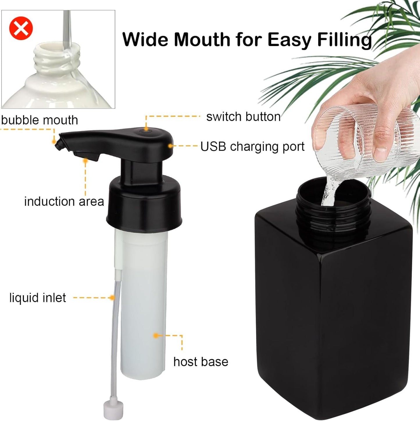 Automatic Foaming Soap Dispenser - Touchless Rechargeable Foam Pump for Kitchen & Bathroom | Black