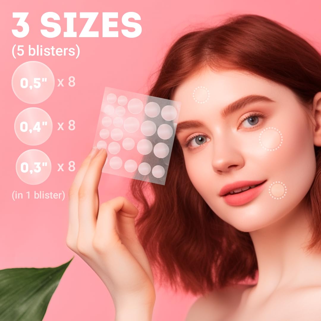 PUREVACY Acne Pimple Patch 3 Sizes. 120 Pack Clear Zit Patches for Face, Body. Thin Acne Patch Zit Dots with Tea Tree Oil, Calendula Oil. Absorbing Hydrocolloid Acne Patches, Blemish patches