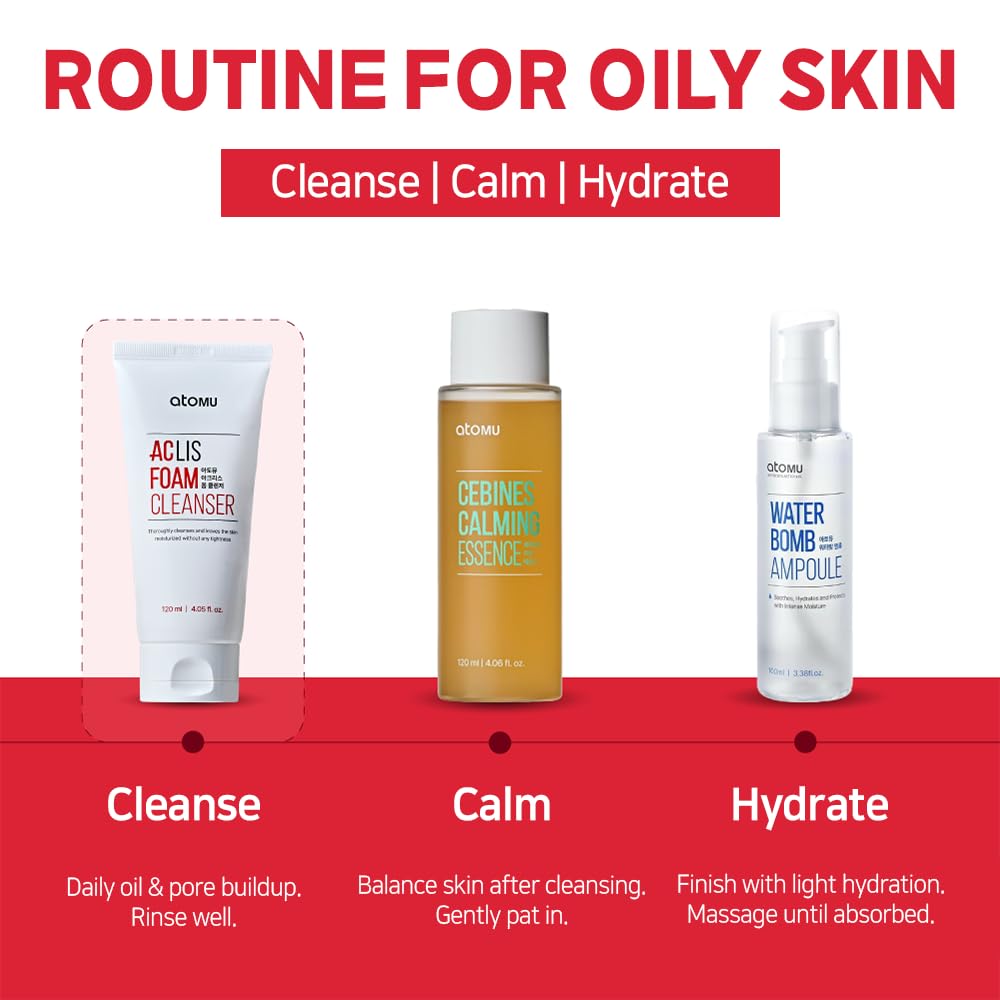ATOMU Salicylic Acid Foaming Facial Cleanser for Oily Skin & Clogged Pores, BHA Oil Control Face Wash, 4.05 fl oz
