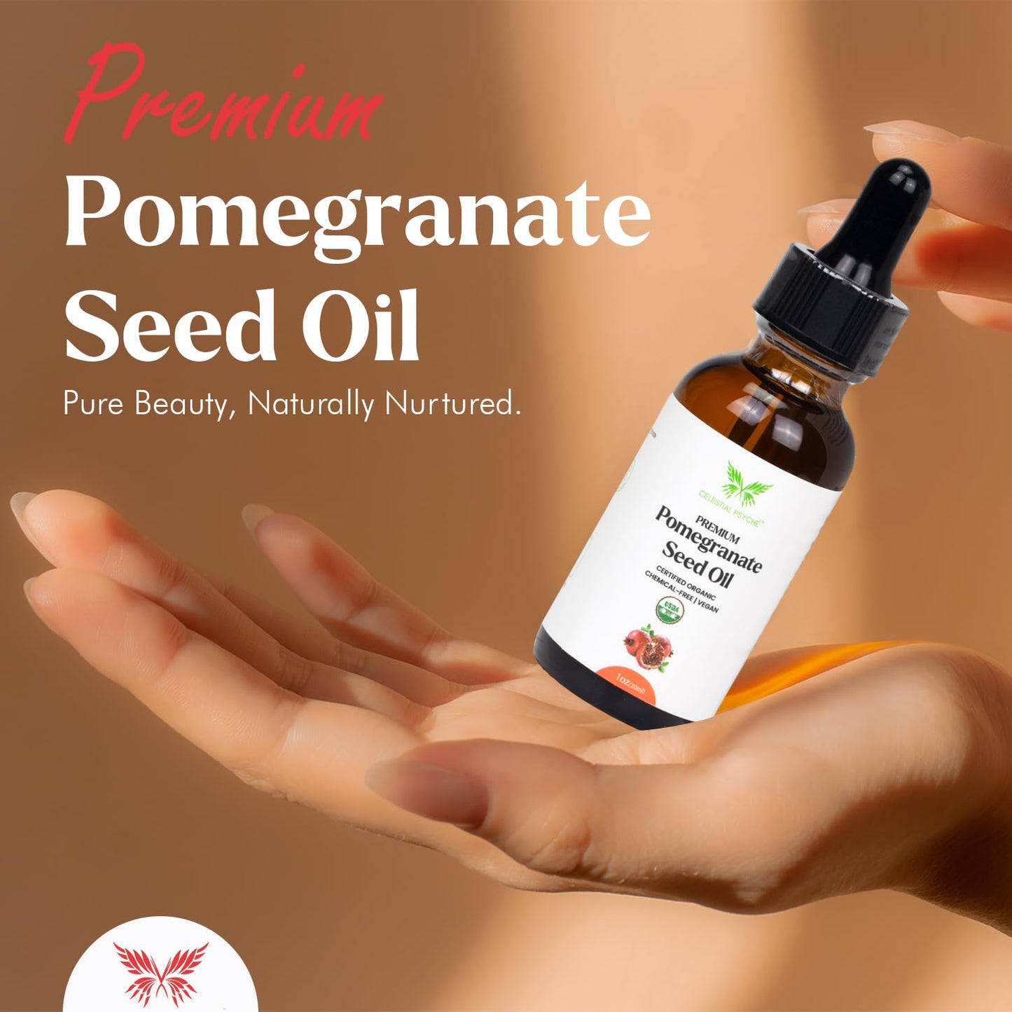 Celestial Psyché USDA Certified Organic Pomegranate Seed Oil (1 Oz) 100% Pure Natural, Hexane-Free, Face Moisturizer, Skin Hydration, Nails Natural Beauty Enhancement