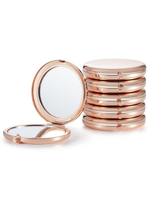 Getinbulk Compact Mirror Bulk, Pack of 6 Double-Sided 1X/2X Magnifying Metal Makeup Mirrors(Round, Rose Gold)