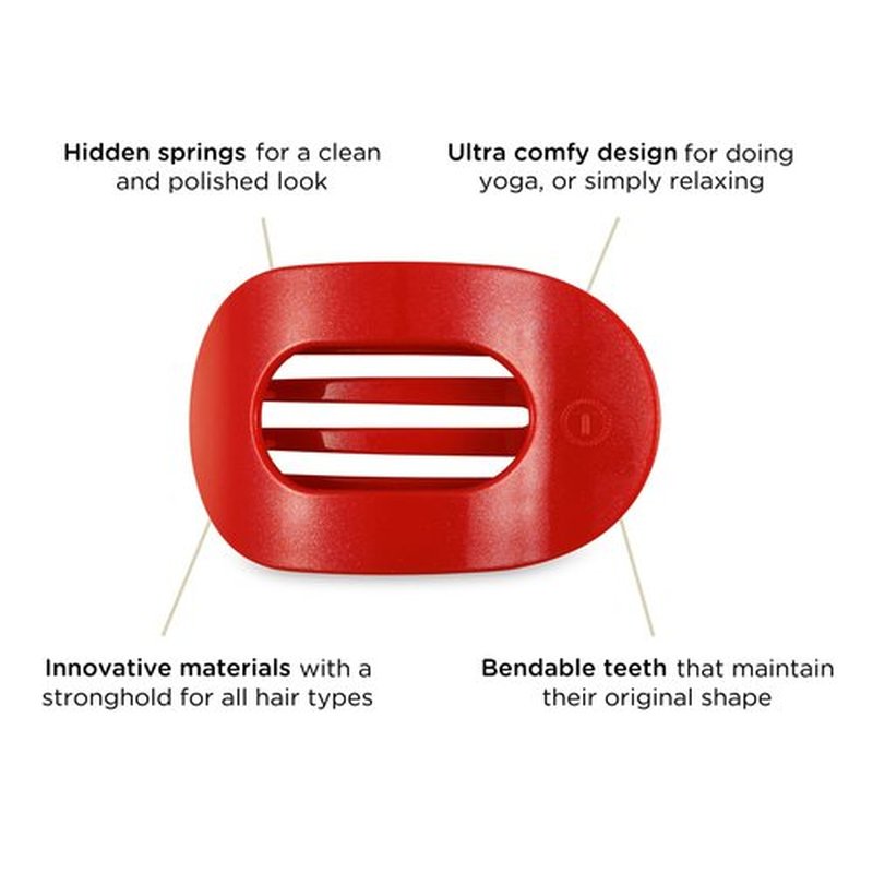 TELETIES - Large Flat Round Hair Clip - Holiday Collection - Hair Claw Clips for Women - Strong Grip, Bendable Teeth, Curved Design - For All Hair Types and Textures - Rudolph Red