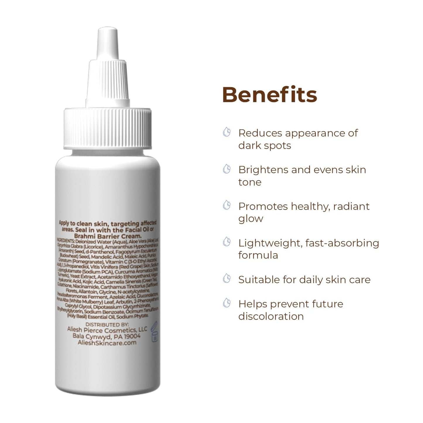 Aliesh Skincare Spot Drops, Brightening Face Serum with Kojic Acid and Arbutin, Dark Spot Corrector, Lightweight Daily Serum for Even Tone and Glow (1oz)