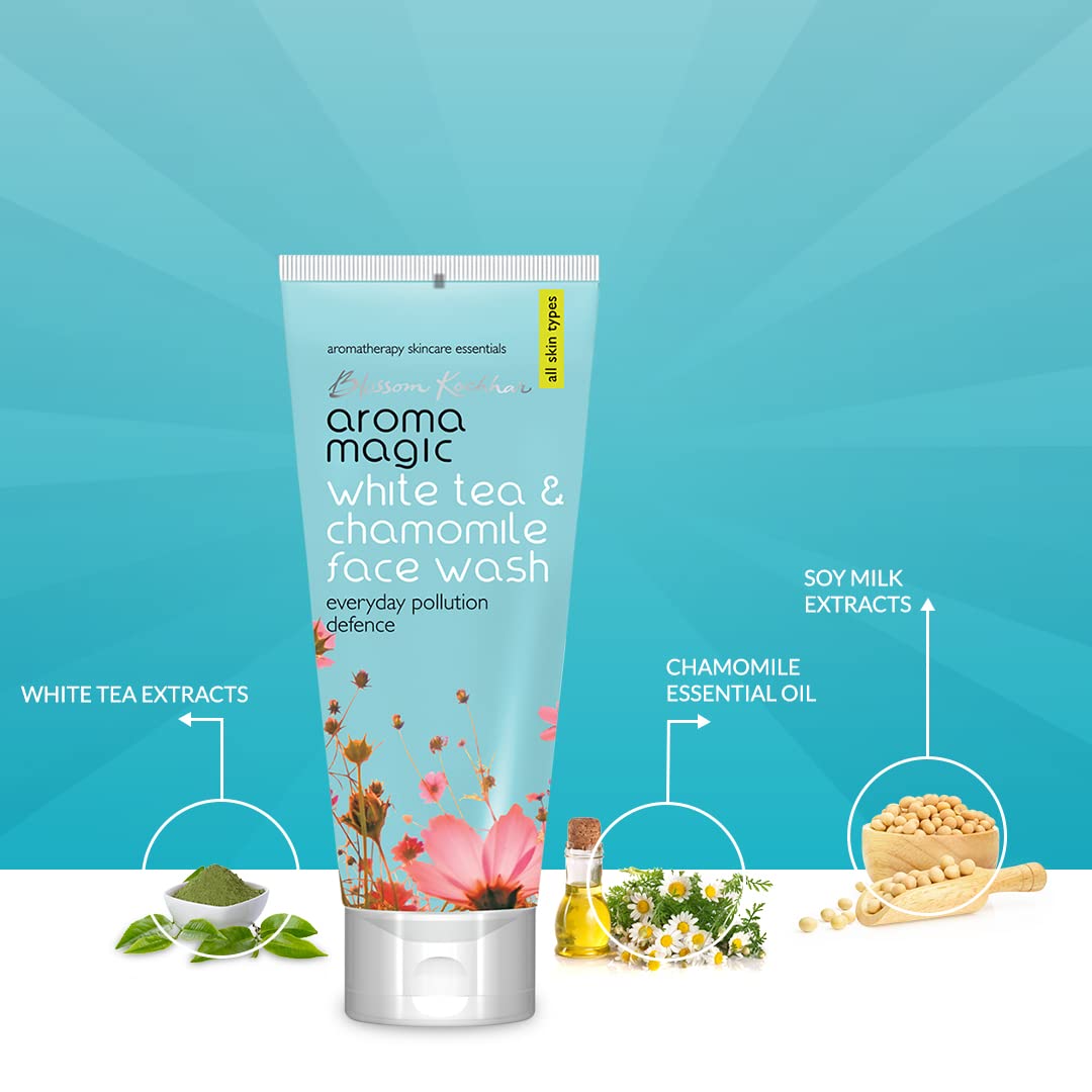 Aroma Magic White Tea & Chamomile Face Wash | Free Radical Damage Protection | Reduces Signs of Aging | Refreshing & Soothing | for All Skin Types | 3.38 Fl Oz/100ml