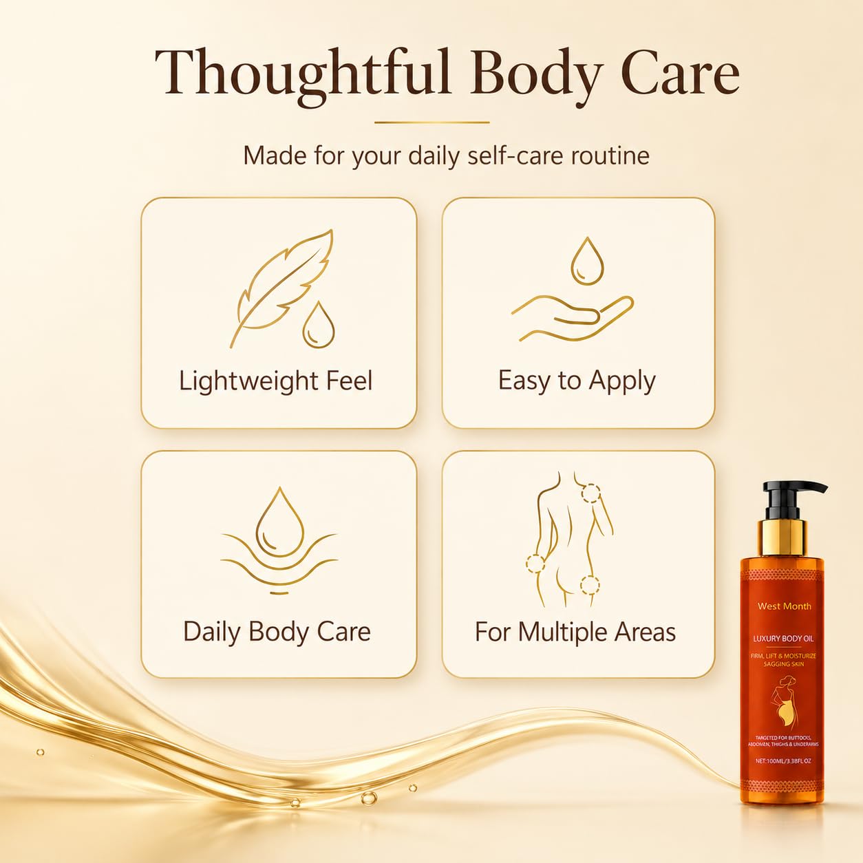 Body Firming Oil for Women, 2 Pack After Shower Oil for Dry Skin, Lightweight Non-Greasy Moisturizer for Arms Legs Belly