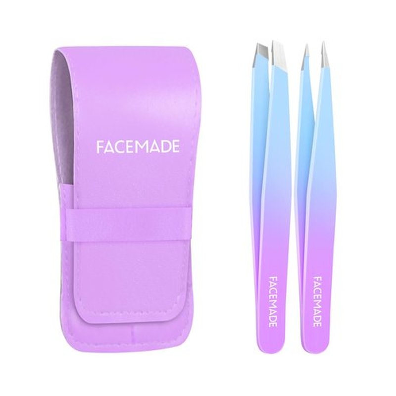 2 Pack Tweezers Set - Professional Stainless Steel Tweezers for Men and Women, Precision Eyebrow Tweezers for Facial Hair, Chin, and Ingrown Hair Removal (Blue&Purple)