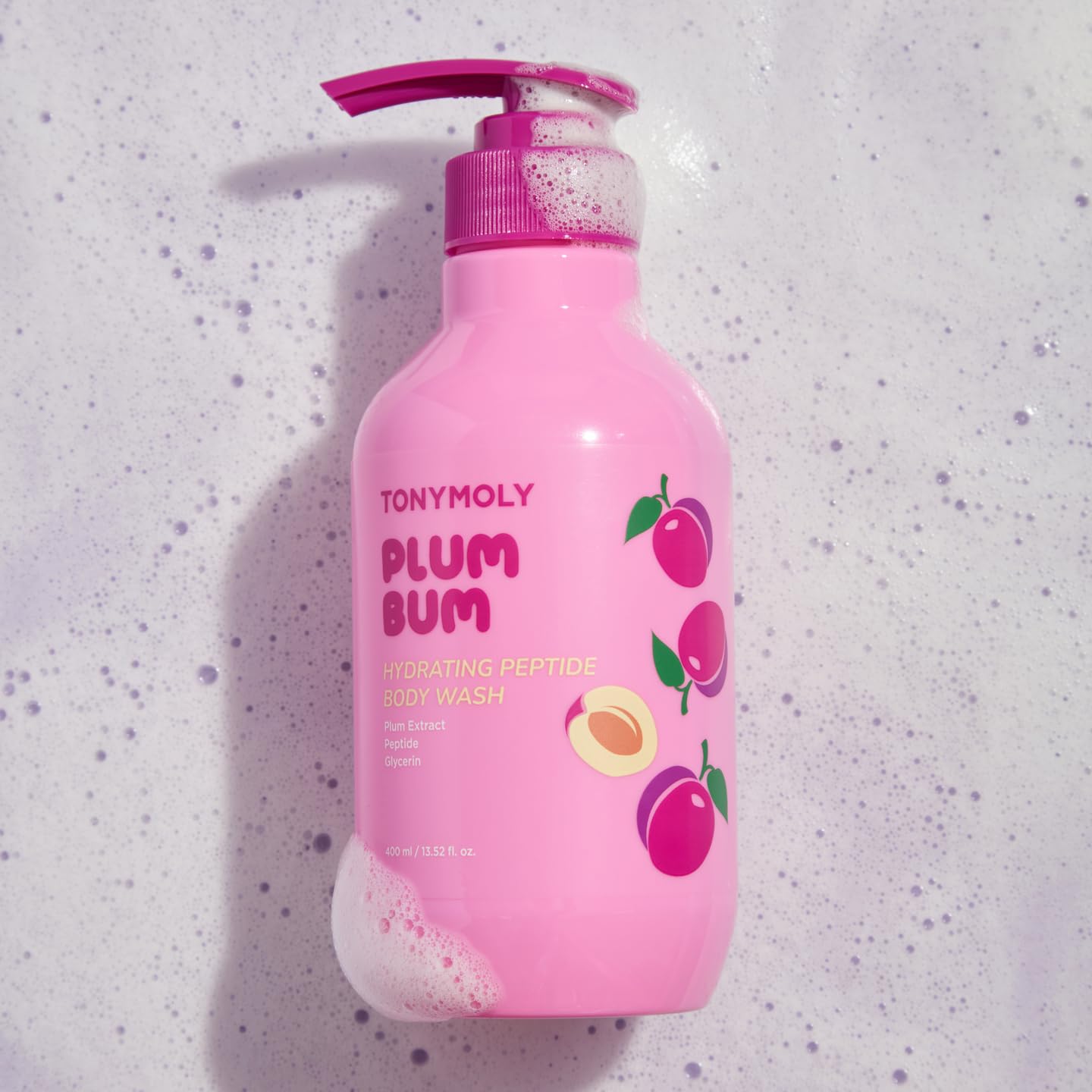 TONYMOLY Plum Bum Body Care Set - 13.5 fl oz Peptide Hydrating Body Wash & AHA Exfoliating Body Bar with Plum Extract for Soft, Smooth Skin