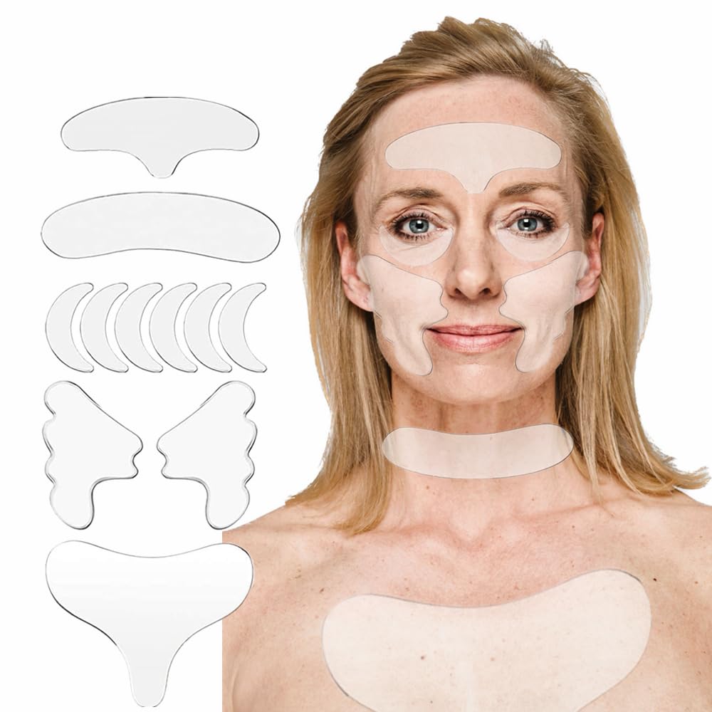 YIshiQI Neck Wrinkle Patches Reusable Chest Wrinkle Pads - 11 pcs Anti Wrinkles pads Silicone face patches for Skin Lines Prevention,