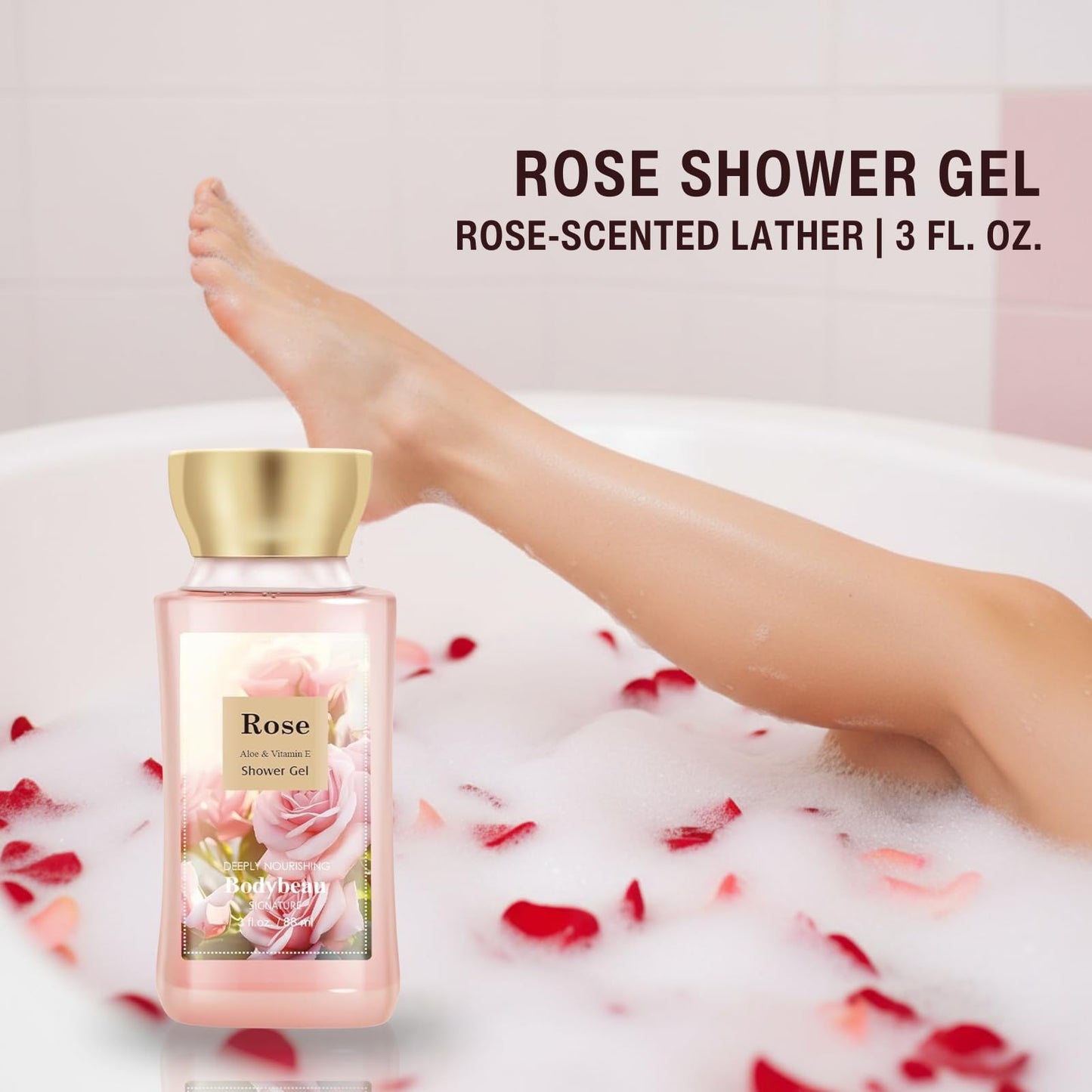 Rose Spa Gift Set For Women - 3PCS Luxury Bath and Body Kit with Shower Gel, Body Lotion & Body Mist - Portable Travel Size Self Care Gift for Mom, Wife, Teens, Friends or Her