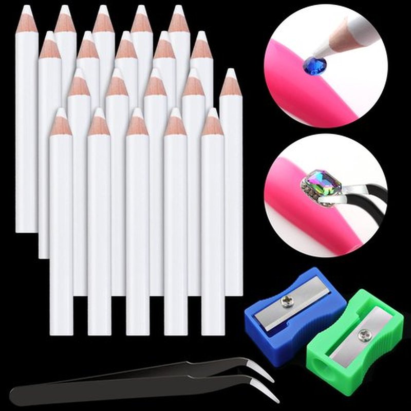 Rhinestones Picker Pencil for Nail Art Gem Crystal Pick up Tool 3.35-inch Rhinestone Pickup Pen 20Pcs with Pencil Sharpener 2Pcs + Tweezer 1Pc