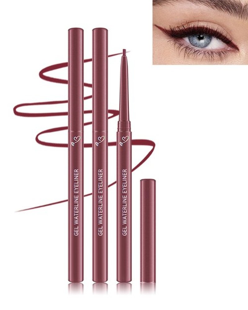Burgundy Gel Waterline Eyeliner, Glides on Smooth Eyeliner Pencil, Matte Cream Soft Texture, Waterproof Smudge-Proof Long Wear Eye Liner Pen, High Pigment Colorful Eyeliner Makeup for Women-04(2Pcs)