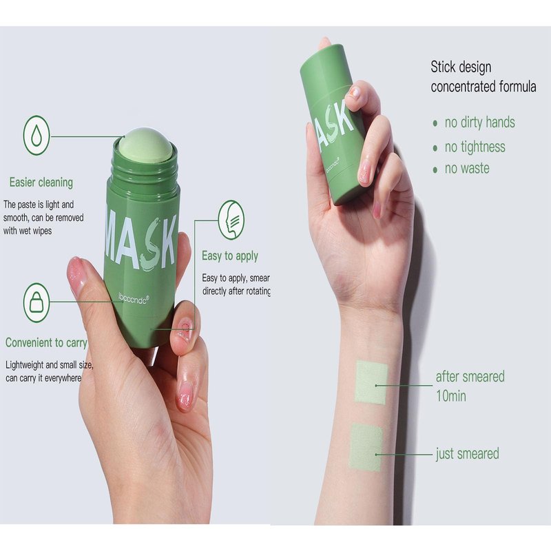 JISKG Green Tea Clay Mask Stick, Blackhead Remover with Green Tea Extract, Deep Pore Cleansing, Moisturizing, Oil Control for Men and Women All Skin.