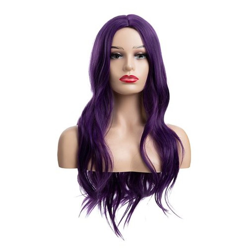 RicHyun Purple Wig Long Curly Wavy Purple Wig Middle Part Cosplay Wig Synthetic Heat Resistant Costume Halloween Wigs for Women Girls (Dark Purple)