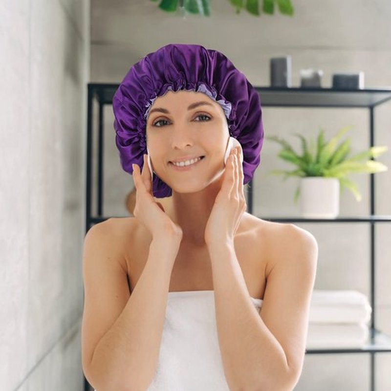 Satin Bonnet Silk Bonnet for Curly Hair Bonnet Braid Bonnet for Sleeping Bonnets for Women Large Double-Layer Adjustable Purple