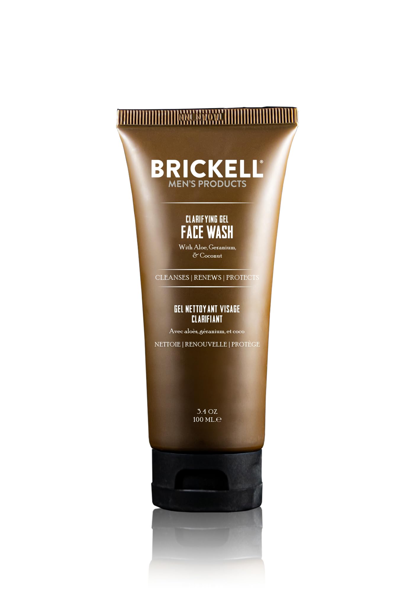 Brickell Men's Clarifying Gel Face Wash for Men, Natural and Organic Rich Foaming Daily Facial Cleanser Formulated With Geranium, Coconut and Aloe, 2 Ounce, Scented