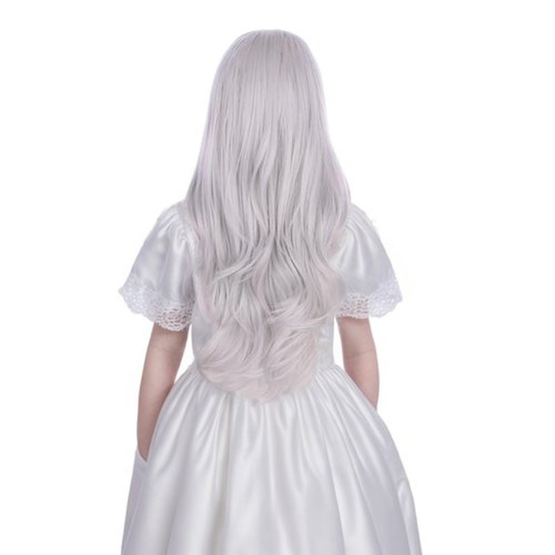 Ufindcos Silver Gray Wig for Kids Long Grey Wig Long Wavy Curly Child Wig Silver Wig for Girls Middle Part 22 inches Natural Synthetic Wig (Silver Gray)