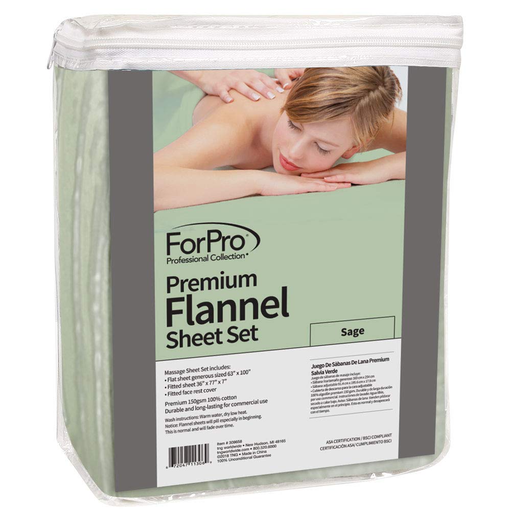 ForPro Premium Flannel 3-Piece Massage Sheet Set, Sage