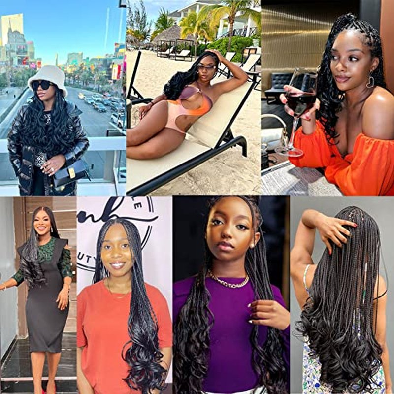8 Packs French Curl Crochet Braids 18 Inch Goddess Box Braids Crochet Hair French Curly Braiding Hair Crochet Hair for Black Women French Curly Braids With Loose Wavy Ends Hair Extensions( 18 Inch (Pack of 8)，T27# )
