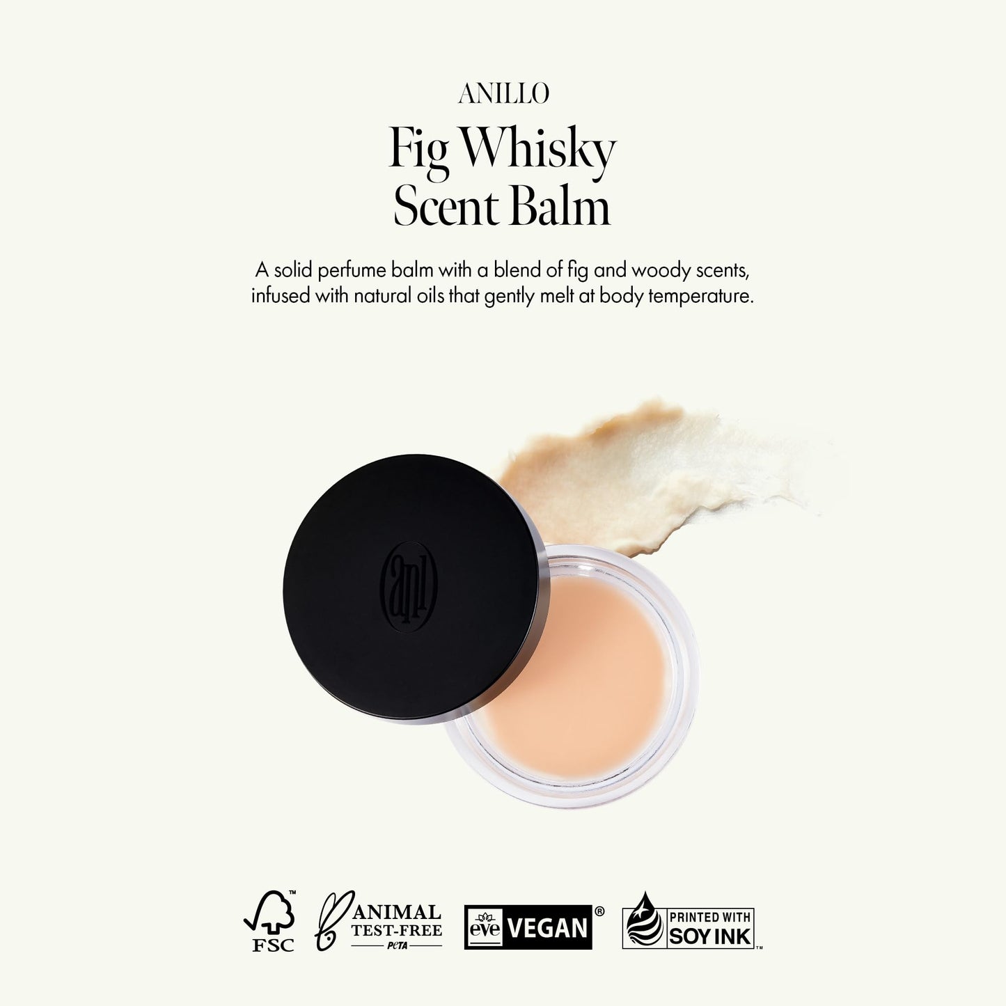 Fig Whisky Scent Balm, Portable Sized Vegan Solid Perfume Balm with Plant-Derived Formula, Fig Extract and Jojoba Oil, Andiroba Seed Oil, Body Fragrance, Woody Scent, Paraben Free (5g / 0.17 Oz)