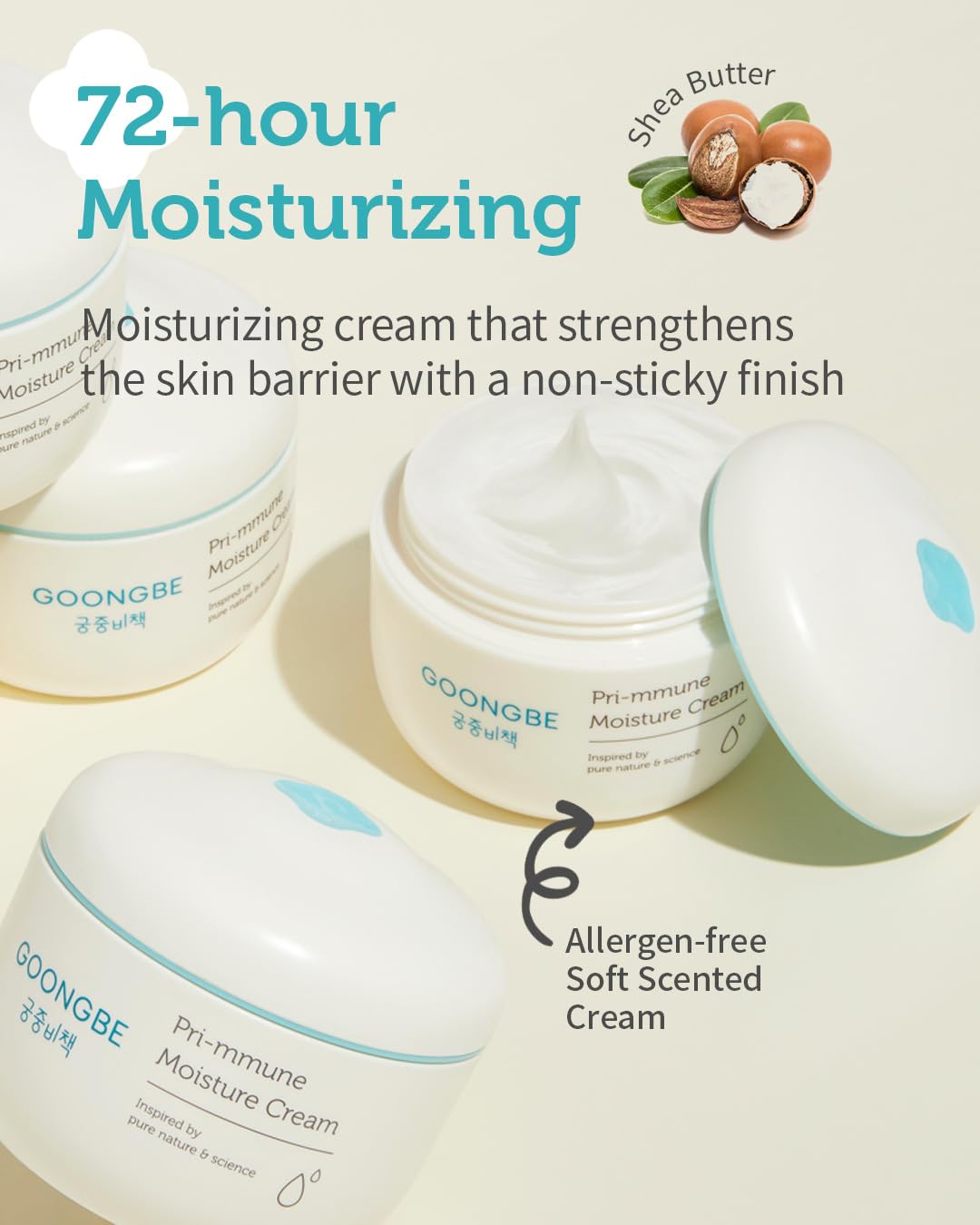GOONGBE Pri-mmune Deep Moisture Cream - Korean Baby Moisturizer with Ceramide & Amino Acid - Skin Protectant 72hrs Moisturizing Cream for Face and Body - For Chafed & Sensitive Skin - 3.38oz.