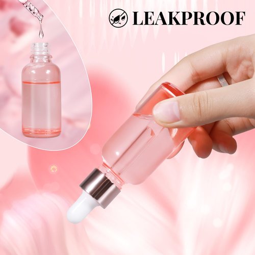 UMETASS 1 oz Glass Dropper Bottles, Pipette Bottles, Tincture Bottles with Dropper, Pink Glass Eye Dropper Bottles, Leakproof Glass Serum Bottles for Travel Essential Oils（8 Pack）