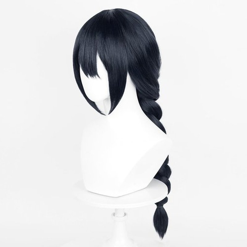 Wiggy Mermaid Dark Blue Braided Wig, 29 Inch Long Black Blue Hair Wig with Bangs + Wig Cap for Anime Cosplay