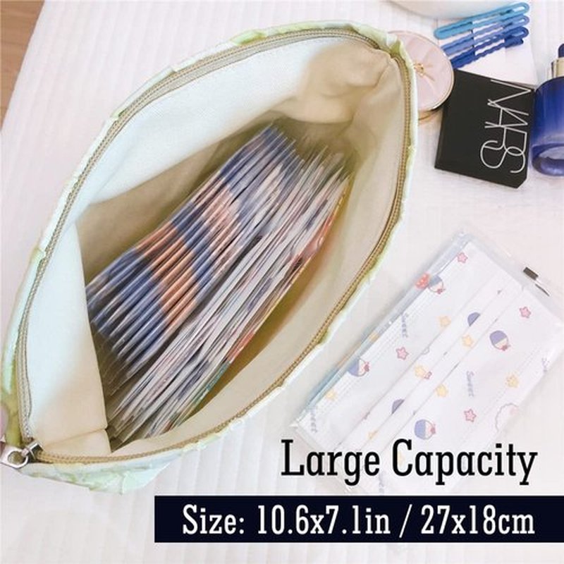 STARDW Flower Cosmetic Bags Makeup Bags for Women and Girls,Travel Makeup Bag Large Capacity Canvas Makeup Bag,Makeup Organizer Bag Zipper Pouch (Embossed green)
