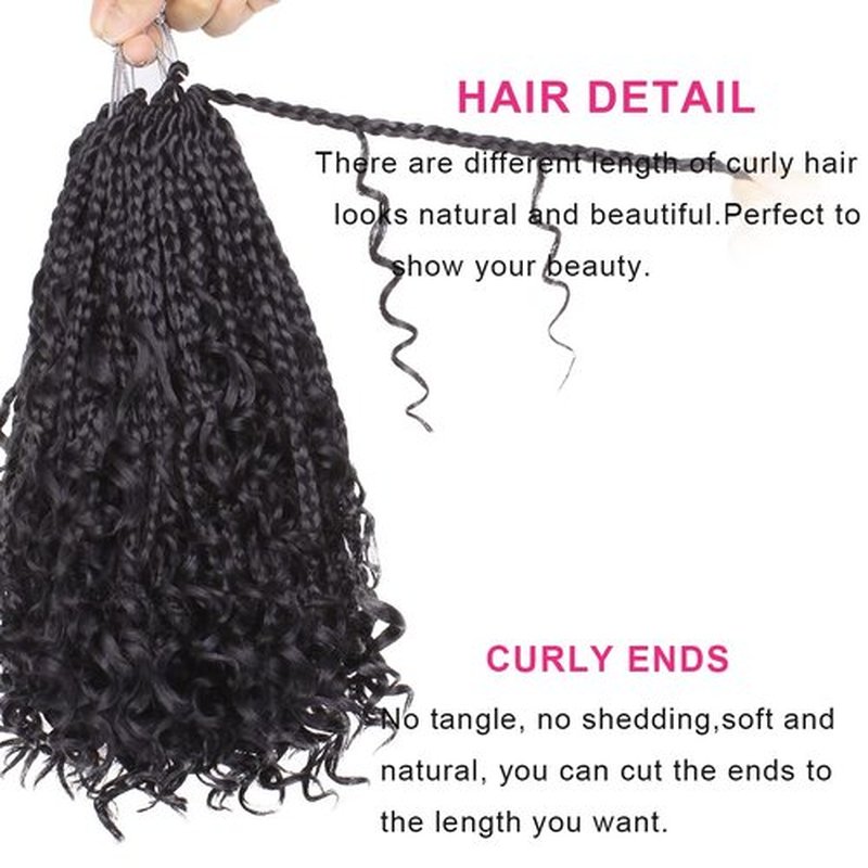 Unionbeauty 8 Packs Boho Box Braids Crochet Hair 12 Inch Goddess Box Braids Crochet Hair with Curly Ends Bohemian Hippie Box Braids Goddess Locs Synthetic Braiding Hair Extension for Black Woman 1B#