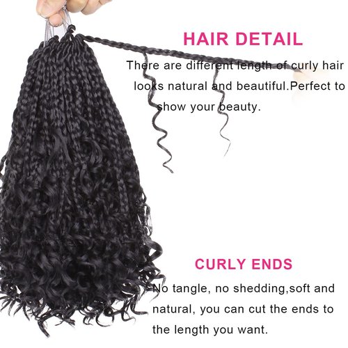 Unionbeauty 8 Packs Boho Box Braids Crochet Hair 8 Inch Bohemian Hippie Box Braids for Kids Goddess Box Braids Crochet Braids with Curly Ends Synthetic Braiding Hair Extension for Black Woman 1B#