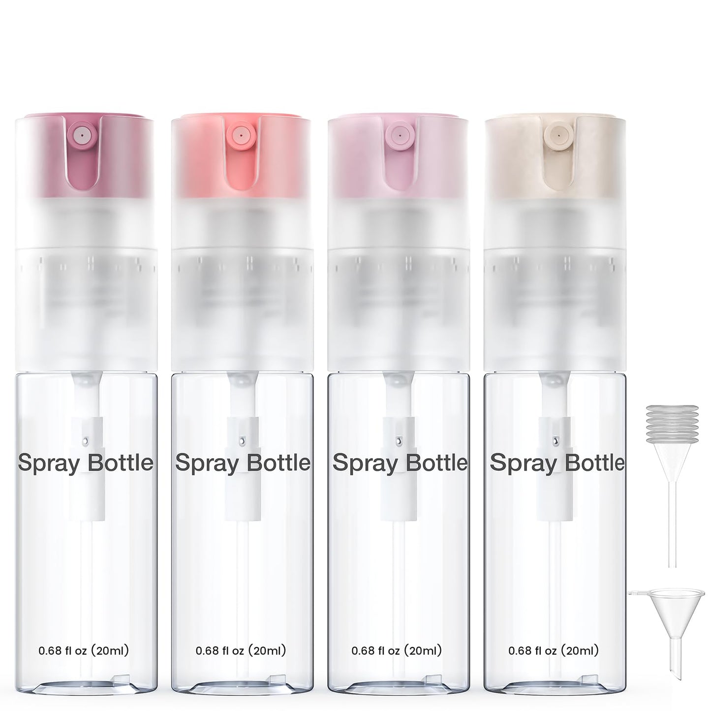 Bomeiyi 4 Pack Refillable Spray Bottle, Reversible Small Empty Spray Bottle with Fine Mist, Leak Proof - for Cleaning Solutions, Mosquito prevention, Face & Hair Mist - 4pk 0.68 OZ / 20 ML