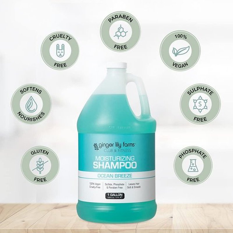 Ginger Lily Farms Club & Fitness Moisturizing Shampoo for All Hair Types, 100% Vegan & Cruelty-Free, Ocean Breeze Scent, 1 Gallon (128 fl oz) Refill