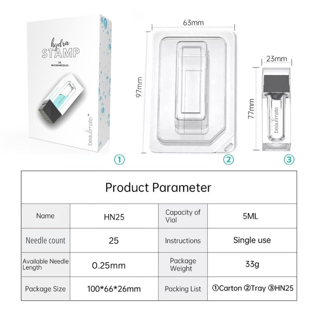 beautimate Hydra Stamp - Derma Stamp and Serum Infusion Tool - Skincare Tool for Home Use - For Face, Hair, and Beard - 0.25mm