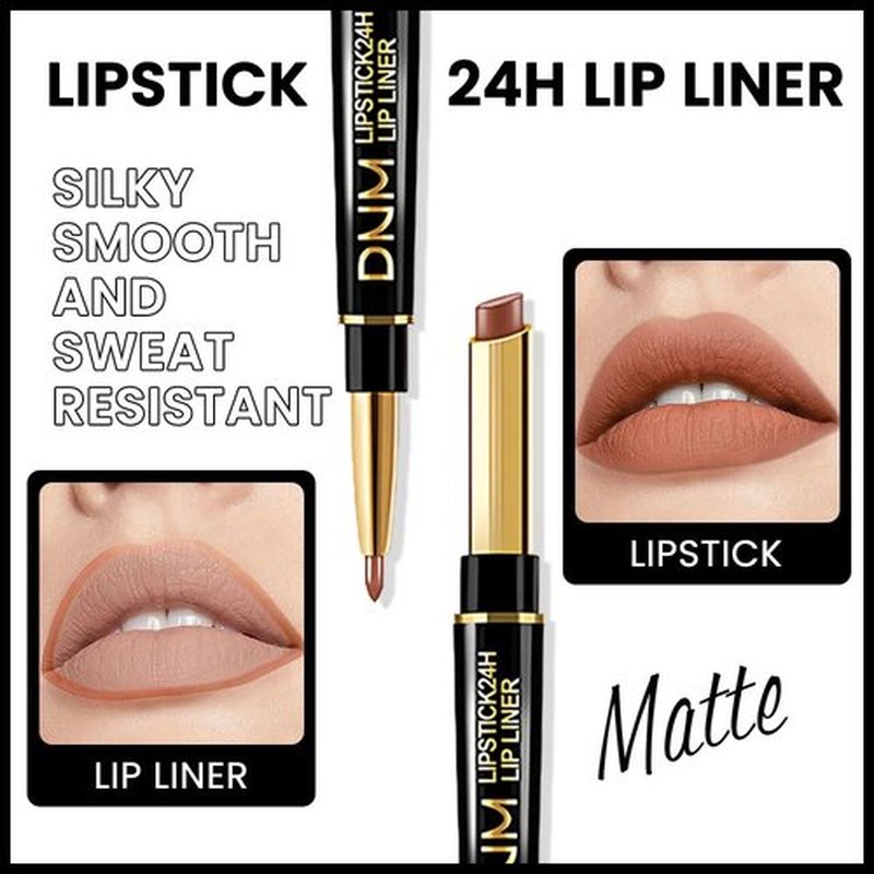2 in 1 Nude Brown Velvet Matte Lip Liner and Lipstick Combination DNM Magic Lipstick Lip Stain 24 Hours Original Lip Liner Makeup Stain Long Lasting Waterproof Smudge Proof labial Lip Pencil 37#