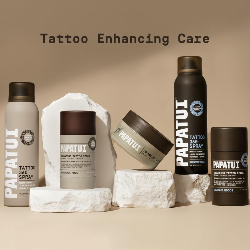 PAPATUI by Dwayne Johnson Tattoo Enhancing Spray | Revitalize, Protect and Brighten Tattoos | Non-Greasy, Fast-Absorbing Formula | Made with Vitamin E | Fragrance-Free | 4oz