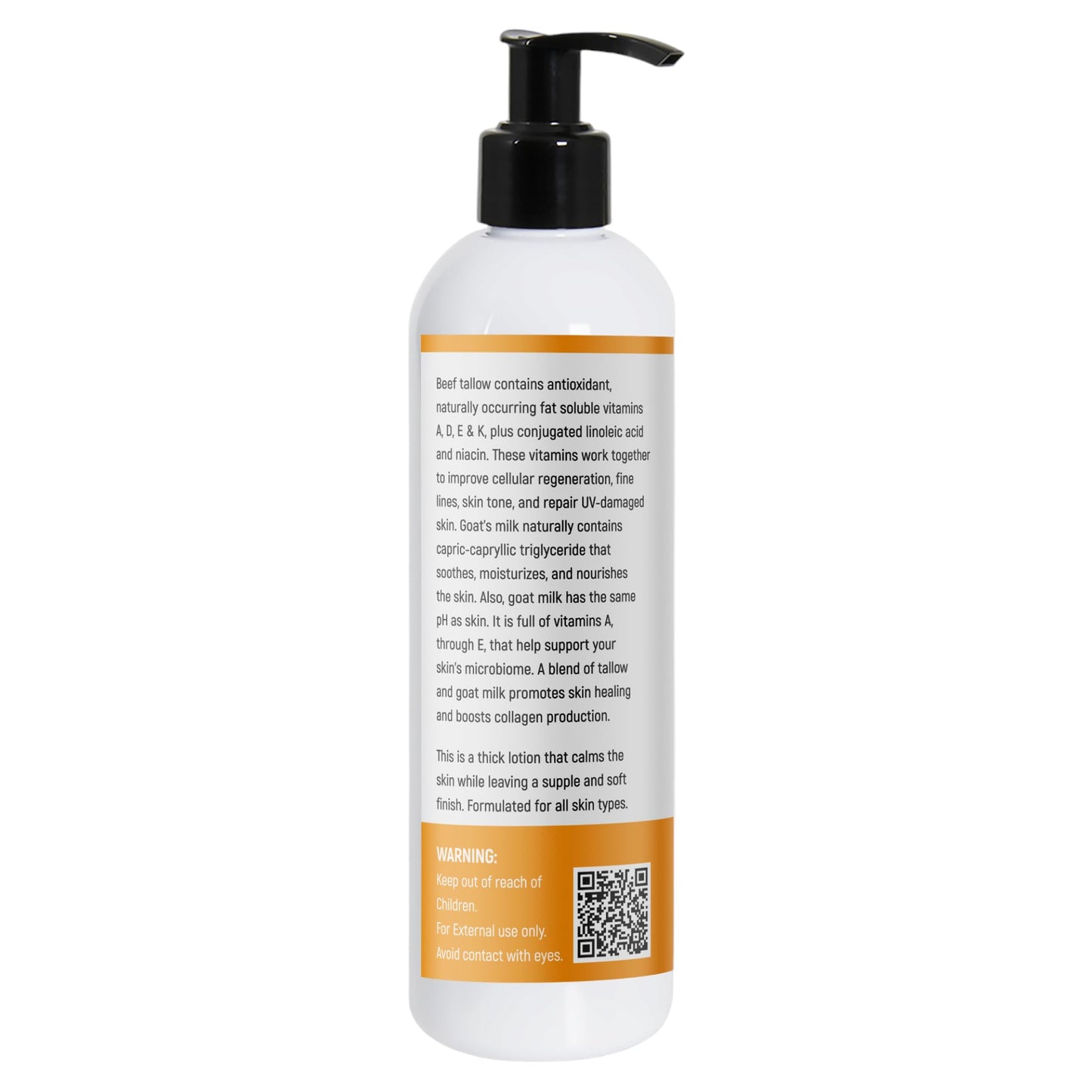 Tallow & Goat Milk Body Lotion for Sensitive Skin, Organic moisturizing Lotion - Soothes Dry skin, Goat Milk face and body Moisturizer - Handmade Tallow for skin cream (8 OZ, UNSCENTED)