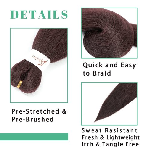 [MULTI PACKS] Spetra Pre Stretched Braiding Hair Extensions 24 Inch - 8 Bundles Jumbo Knotless Box Braids Professional Synthetic Crochet Braid Natural EZ Braid Yaki Dark Wine Hair Bundles