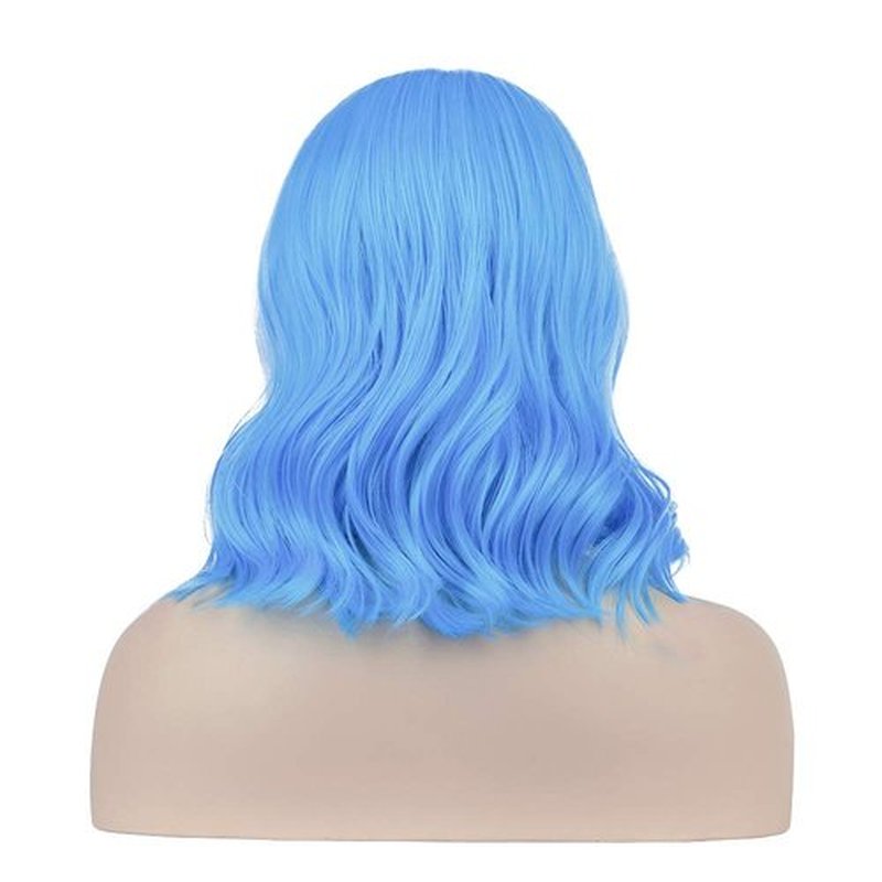 DAOTS Curly Wigs with Bangs for Women Girls Synthetic Wavy Hair Wig (14 inches, Light Blue)