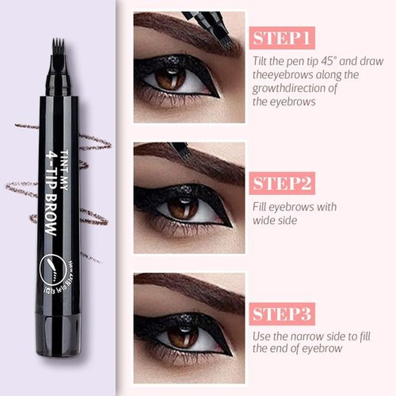2025 New 2PCS Magic Eyebrow Pencil, 4-Tip Microblade Brow Pen Magic Eyebrow Pencil, Waterproof Microblading Eyebrow Pencil Contouring Pen Natural Gap Filling Eyebrow Makeup Brow Pen (Black)